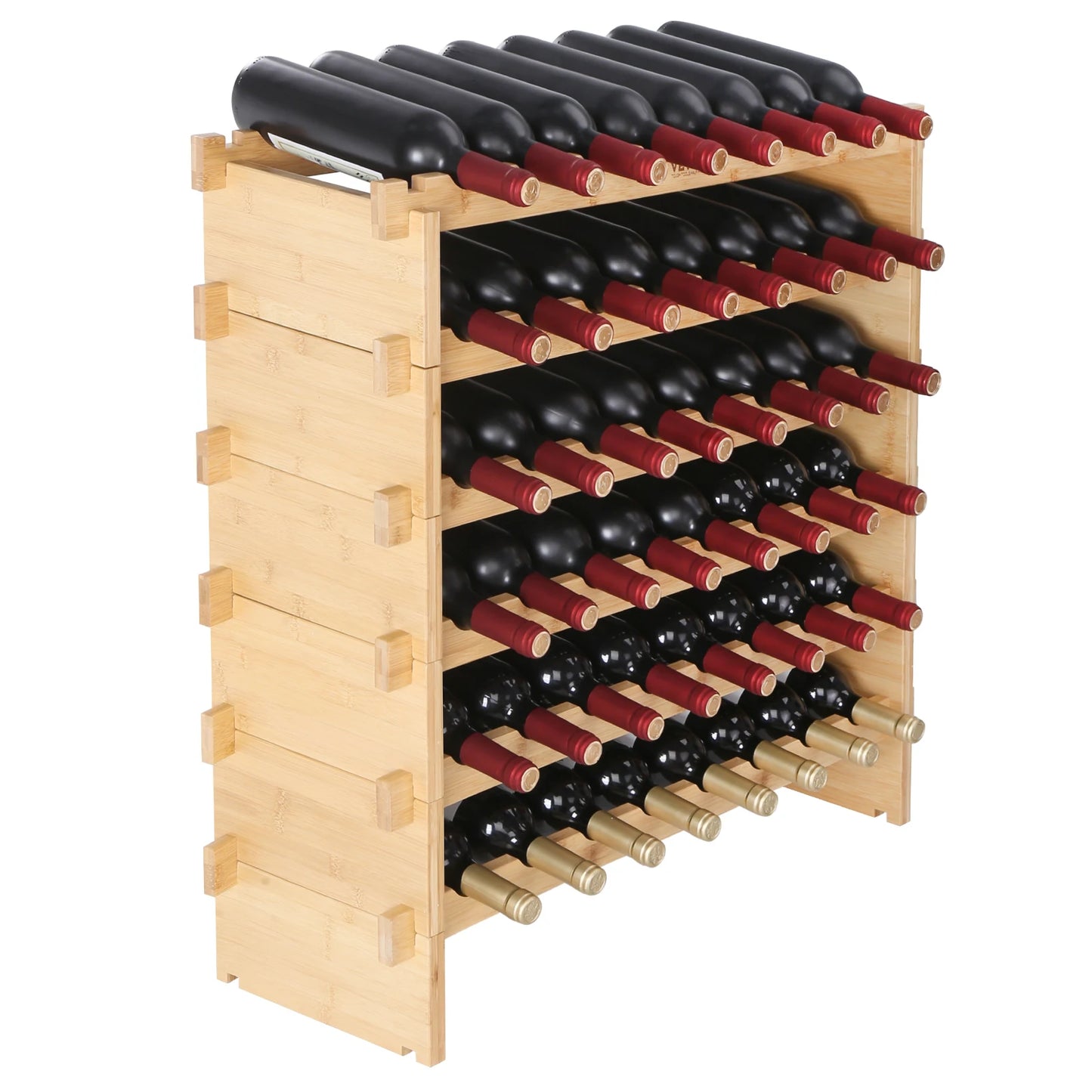 Bamboo 8 Tier Stackable Wine Rack Free Standing Storage