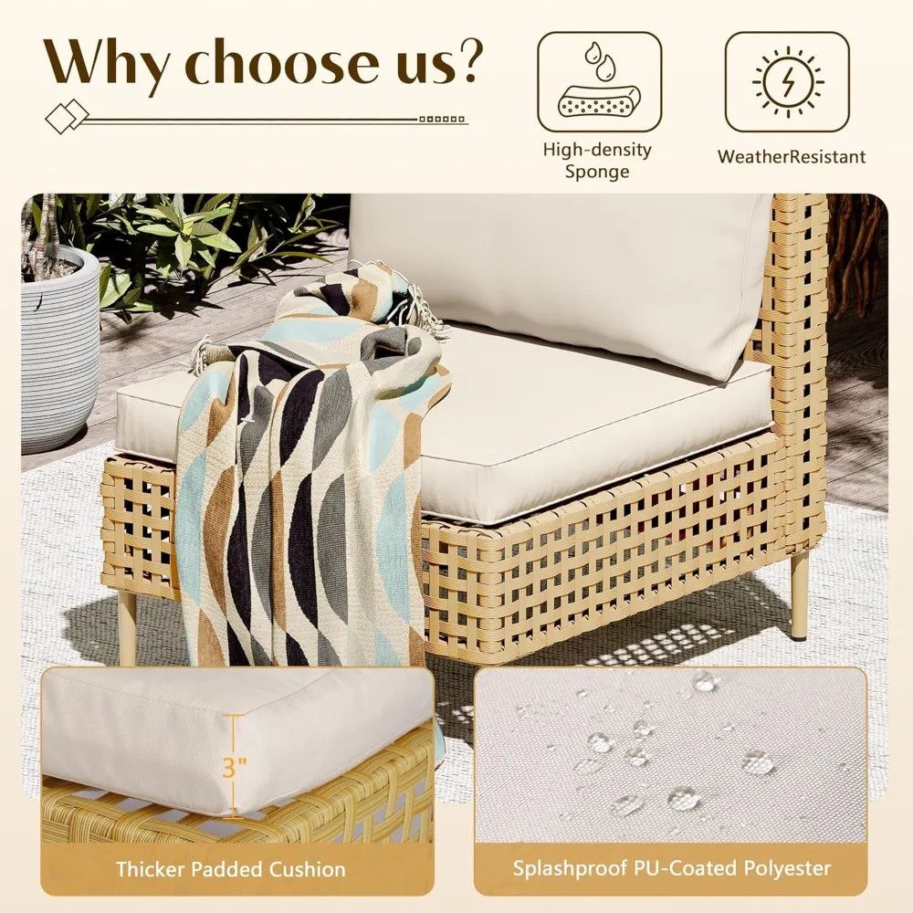 7 Piece Wicker Patio Sectional Furniture Set Outdoor Rattan