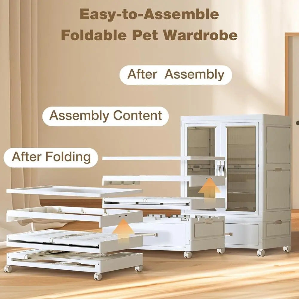 Stackable Pet Wardrobe Storage Bins With Doors And Wheels