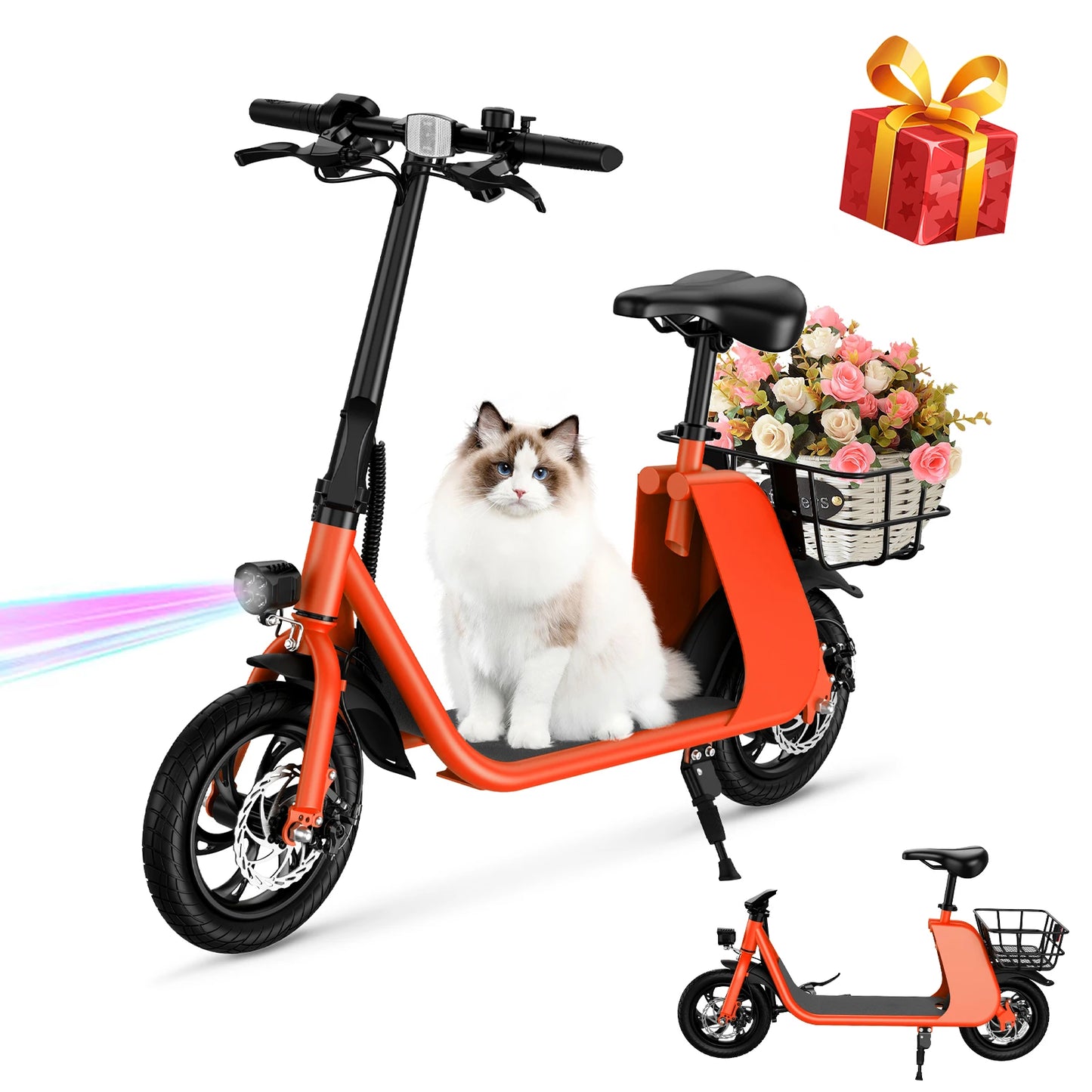 450W Adult Electric Scooter With Seat And Basket For Pets
