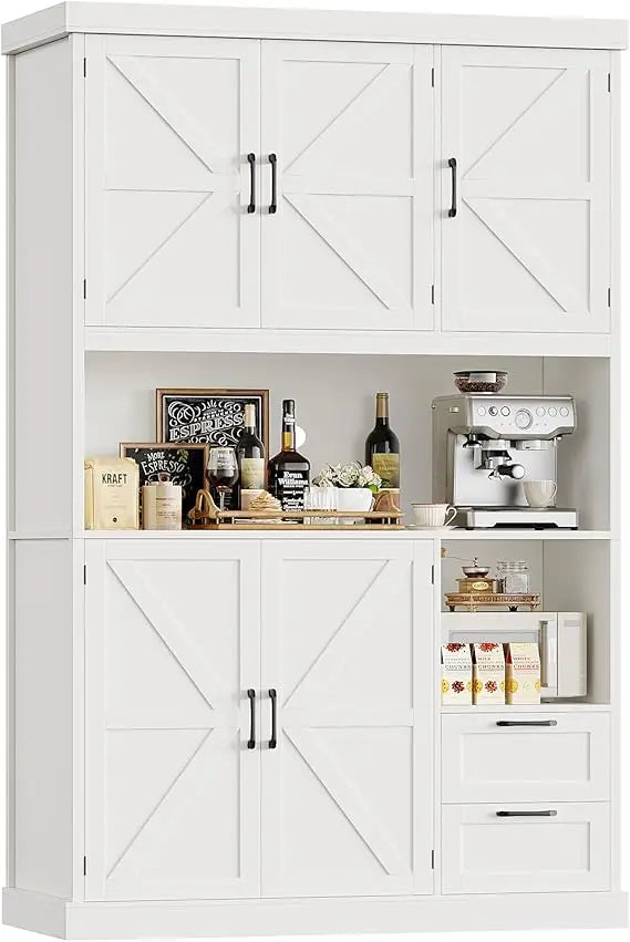 Farmhouse 76 Inch Tall Kitchen Pantry Cabinet With Microwave