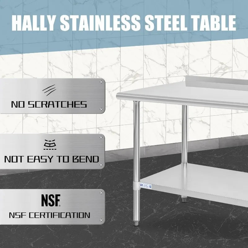 NSF Heavy Duty Work Table 30x48 With Undershelf Backsplash