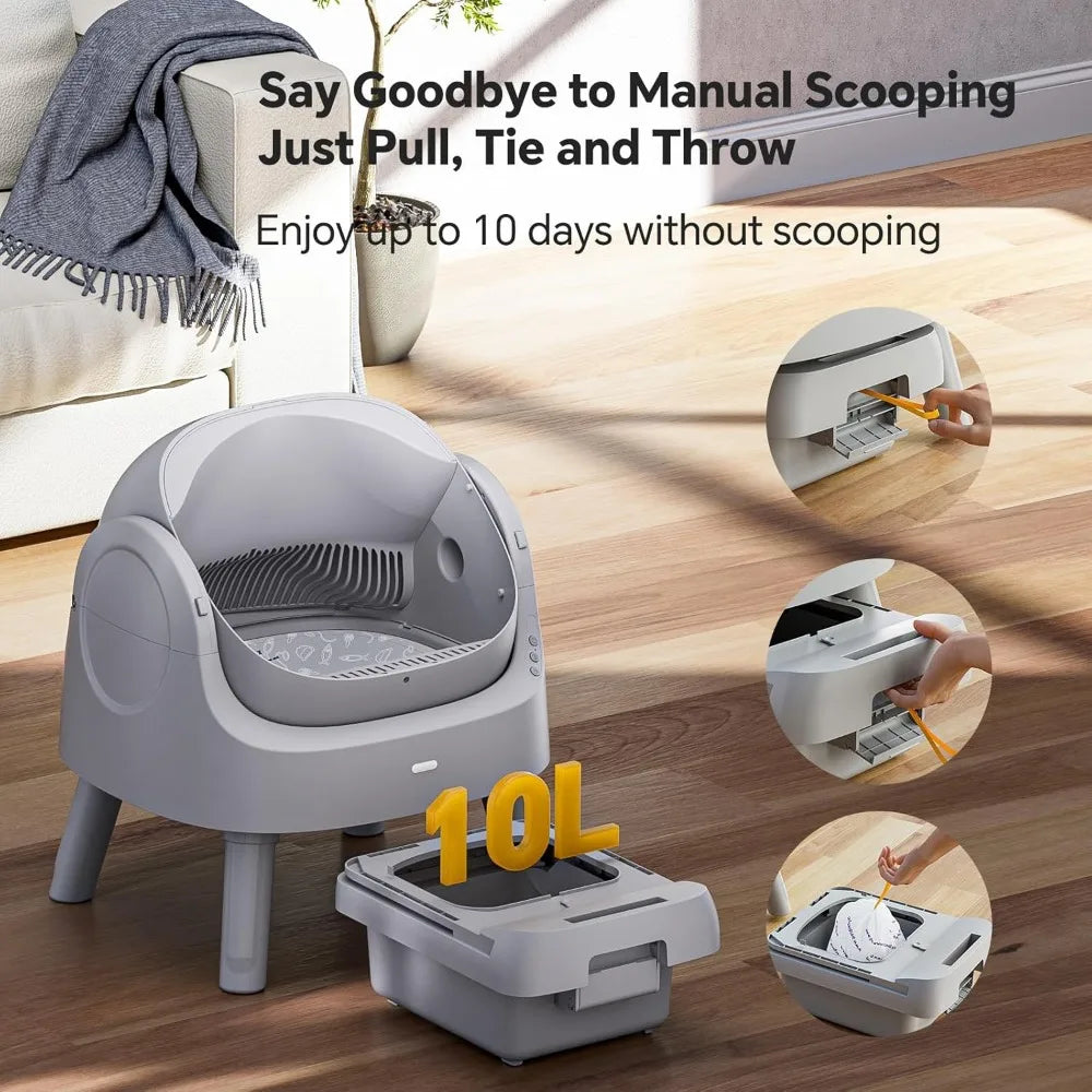 Automatic Open Litter Box For Multiple Cats With Sensors