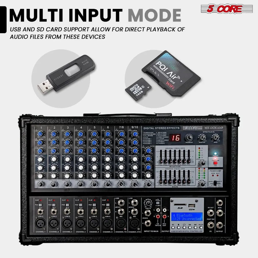 5Core 12 Channel Audio Mixer with Bluetooth and USB