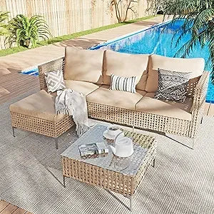 3 Piece Outdoor Patio Furniture Set Modern Boho Sectional