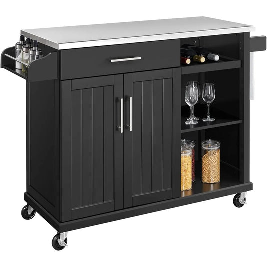 Kitchen Cart With Stainless Steel Top On Wheels With Drawer