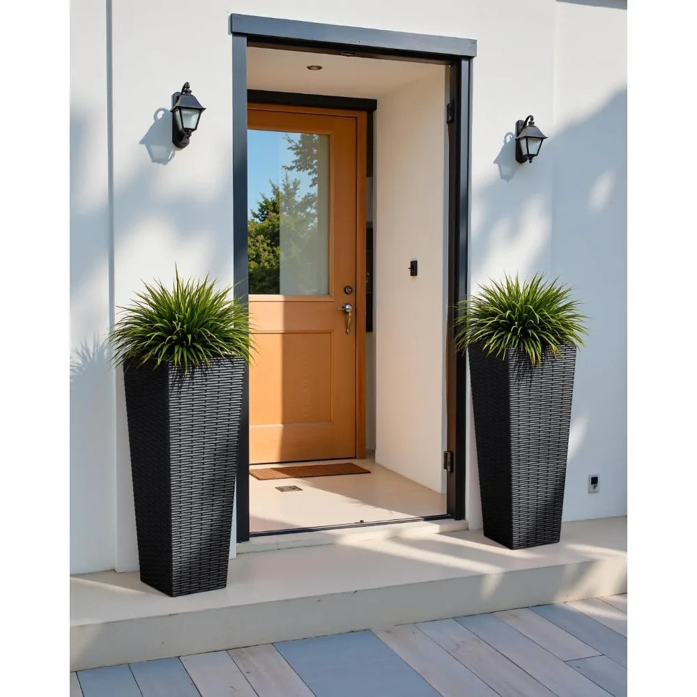 Hign Concerned Planters With Rattan Texture Drainage Holes