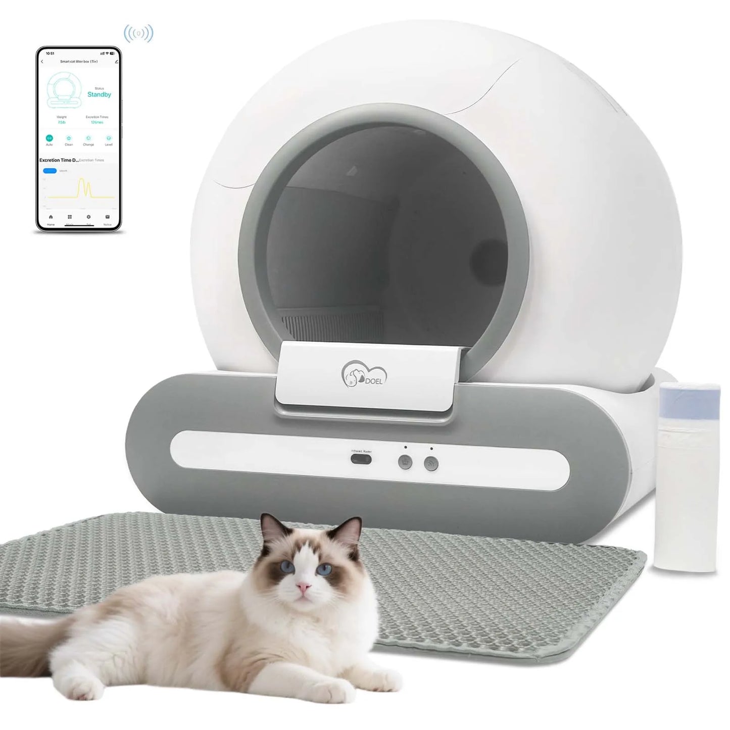 Doel 65L Self Cleaning Cat Litter Box App Control 24G WiFi