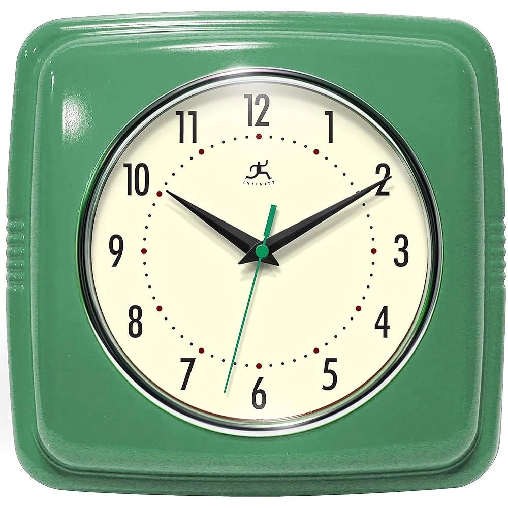 Square Silent Retro Wall Clock 9 Inch Quartz Sweep Movement Analog Kitchen Diner Decor