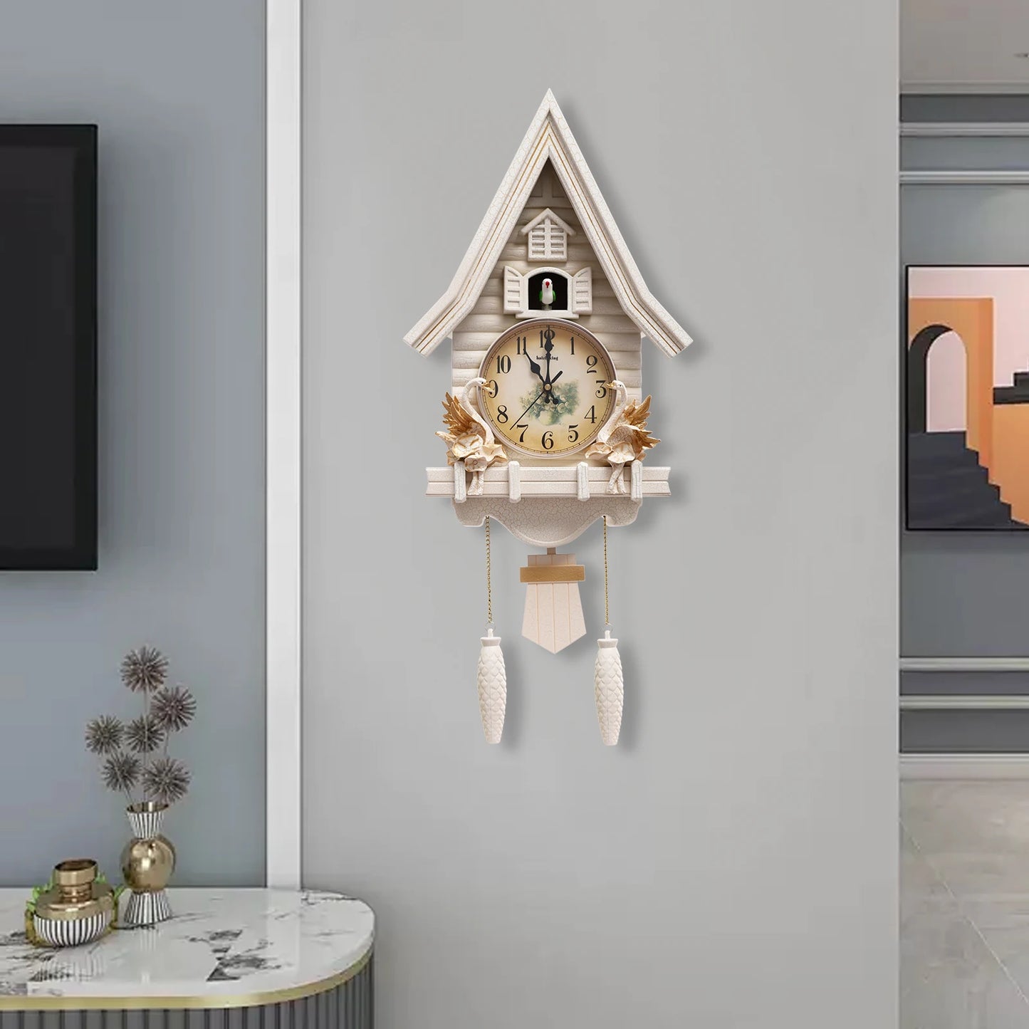 Antique White Cuckoo Wall Clock Creative Design Battery Operated - Antland Marketplace