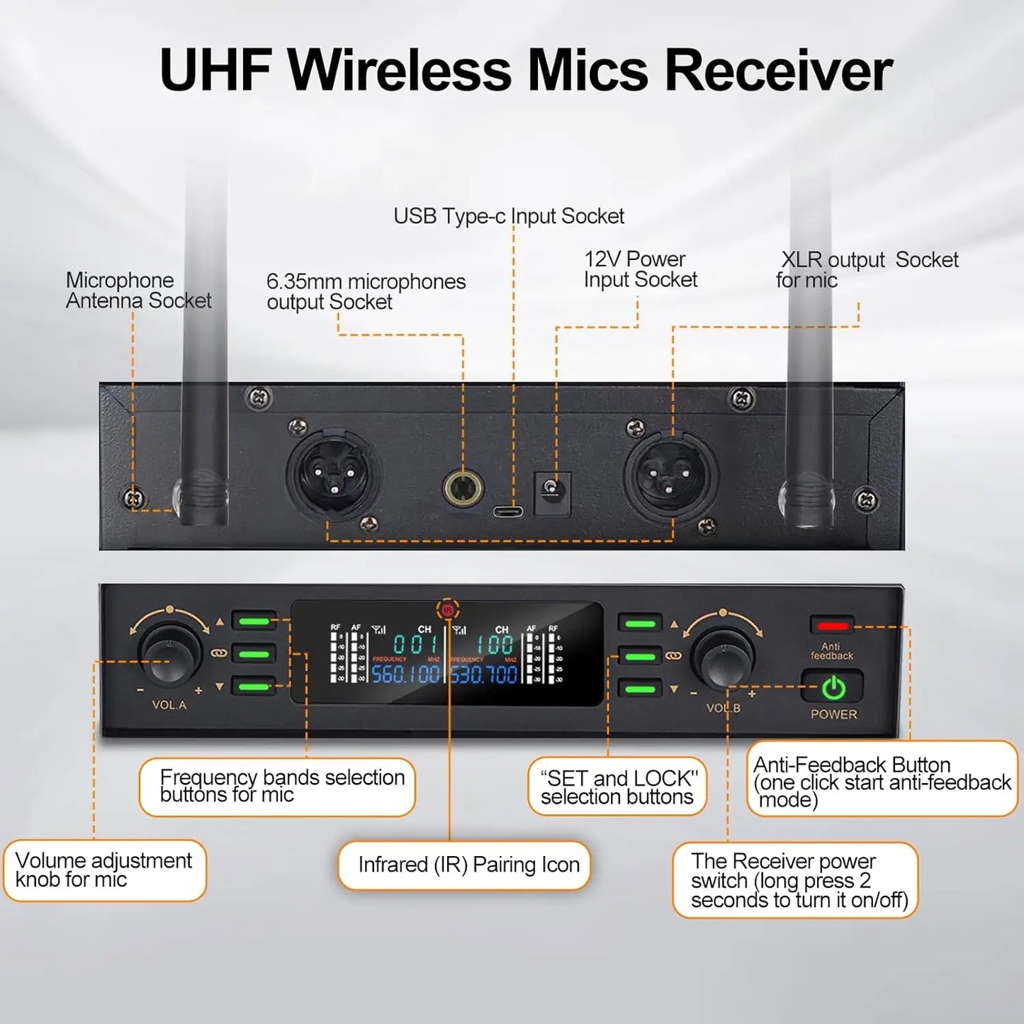UHF Wireless Microphone System Dual Handheld Mics Set - Antland Marketplace