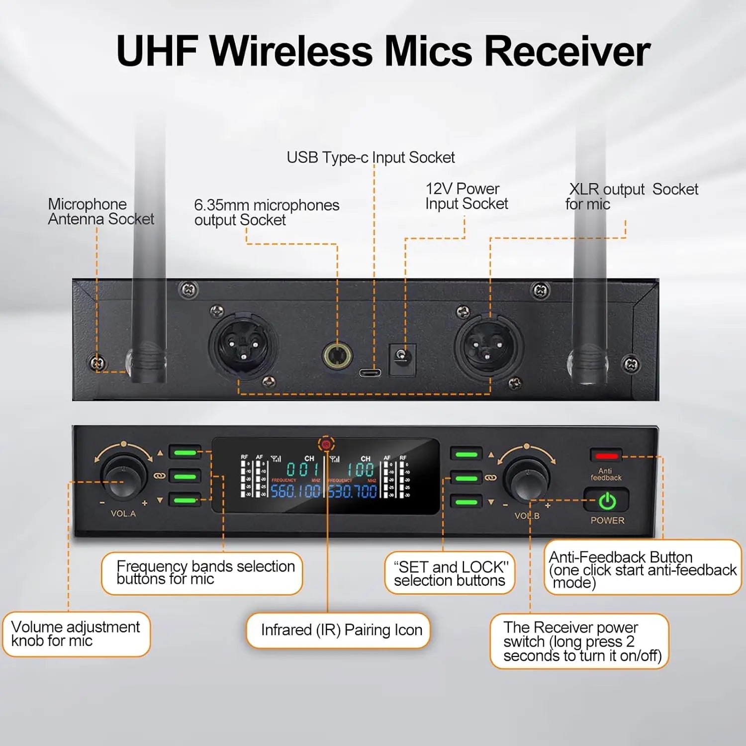 UHF Wireless Microphone System Dual Handheld Mics Set - Antland Marketplace