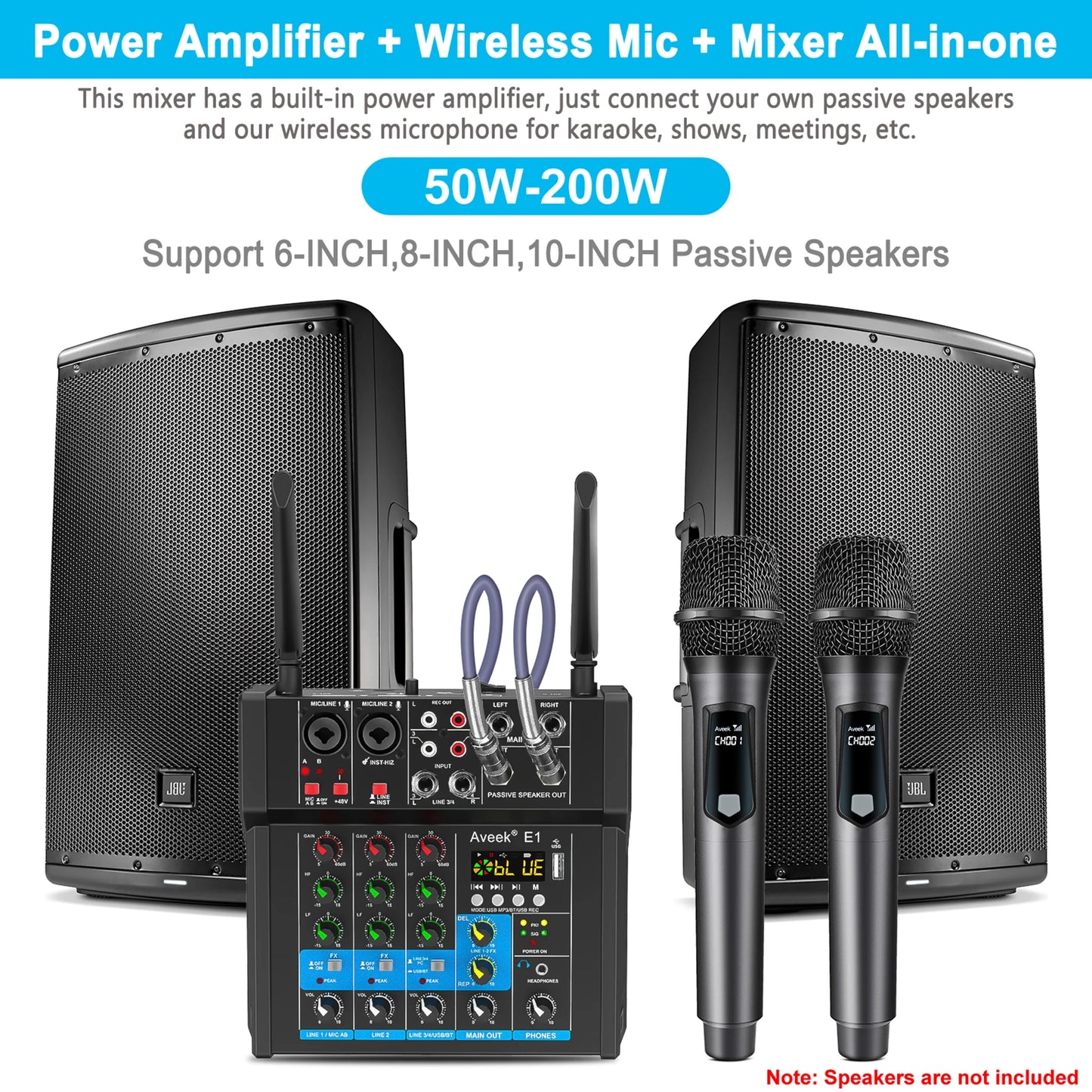 Aveek Bluetooth Audio Mixer with Dual Wireless Microphones