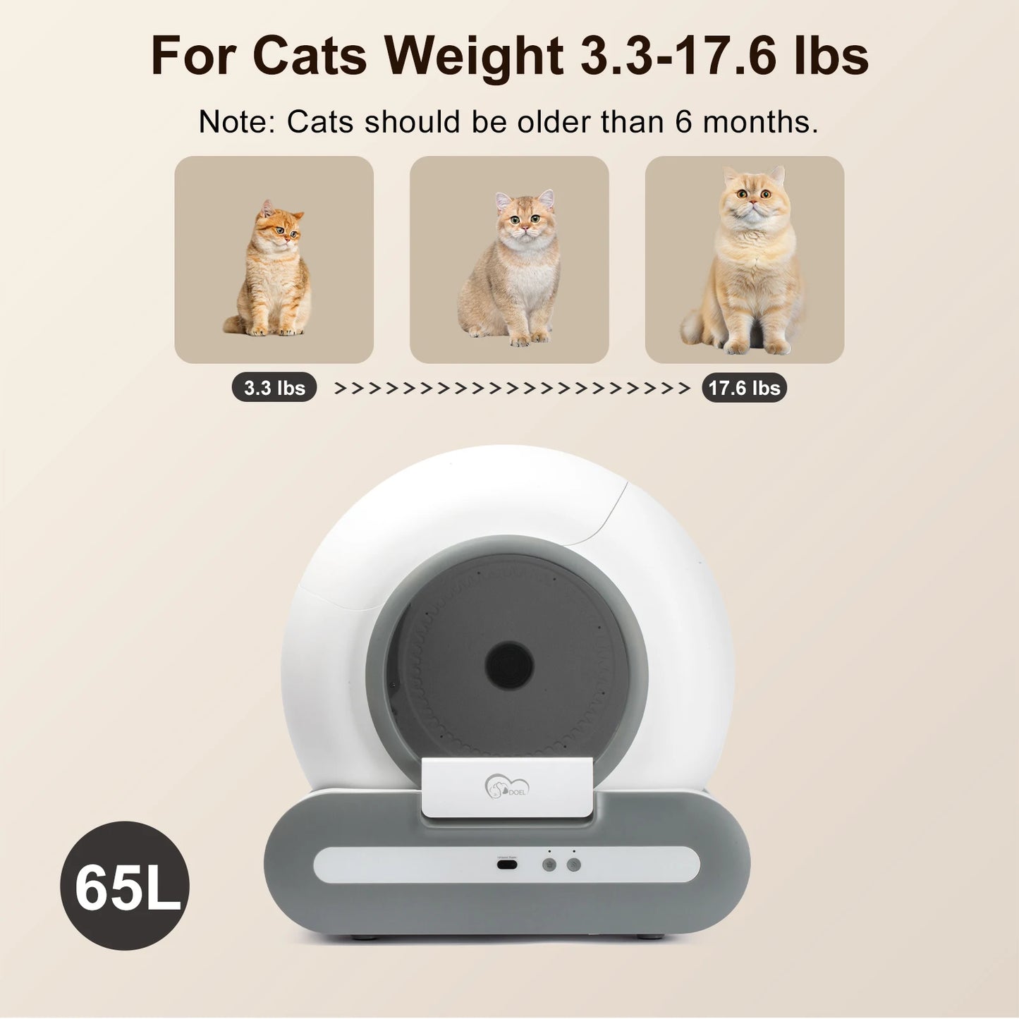 Doel 65L Self Cleaning Cat Litter Box App Control 24G WiFi