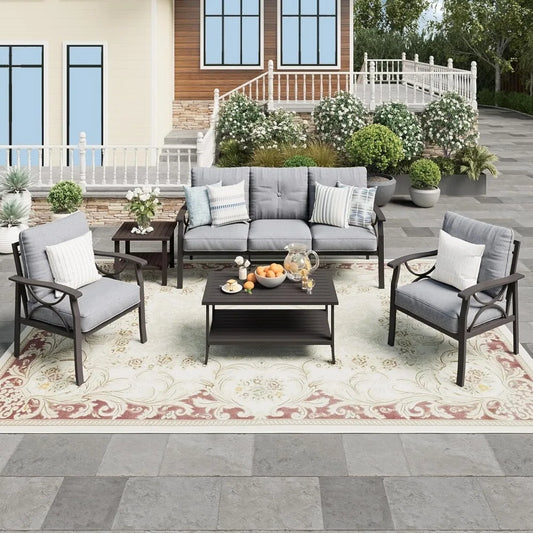 Outdoor Patio Metal Sectional Furniture Set With Cushions