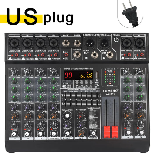 Lomeho 6 Channel Bluetooth Audio Mixer with 99 DSP Effects
