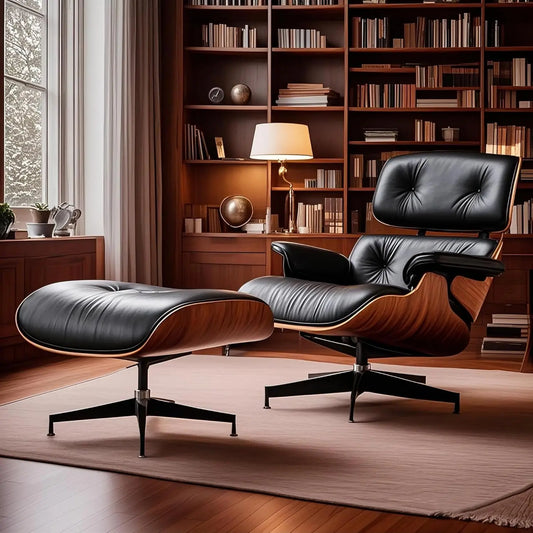 Mid Century Modern Leather Lounge Chair With Ottoman