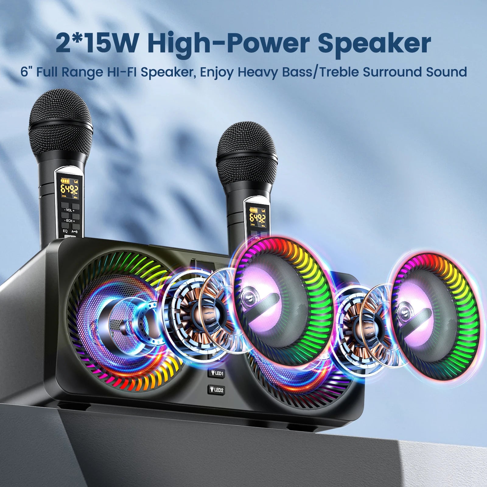 Portable Karaoke Machine with Bluetooth and Wireless Microphones - Antland Marketplace
