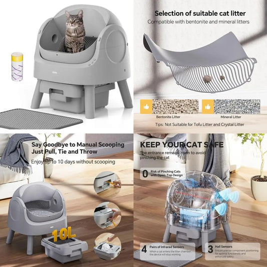 Automatic Open Litter Box For Multiple Cats With Sensors