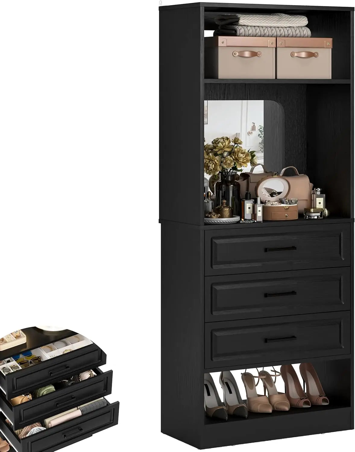 25 Inch Freestanding Closet System With 3 Drawers Mirror