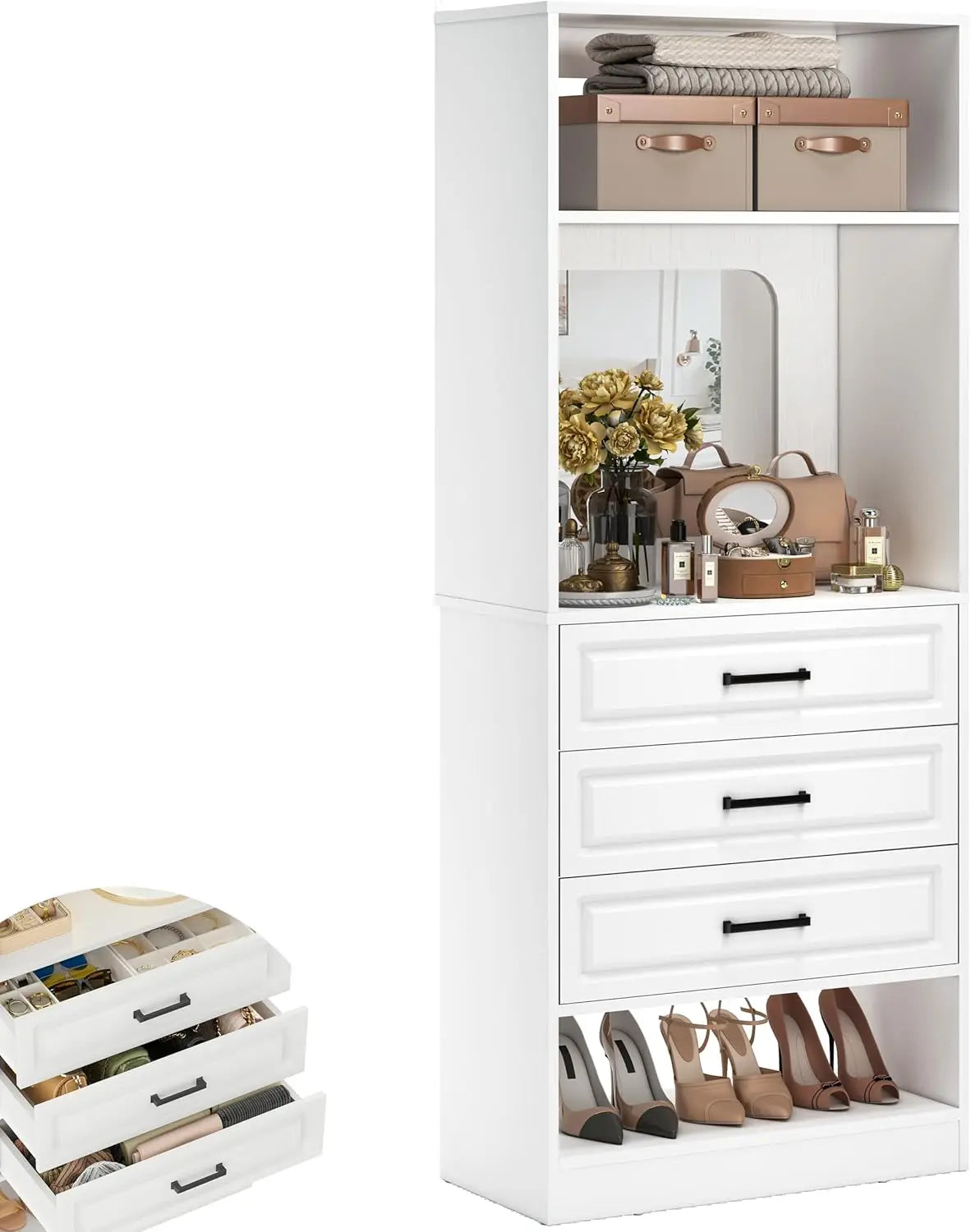 25 Inch Freestanding Closet System With 3 Drawers Mirror