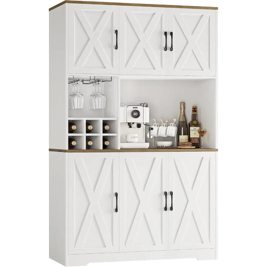 71 Inch Tall Farmhouse Pantry Cabinet With Microwave Stand