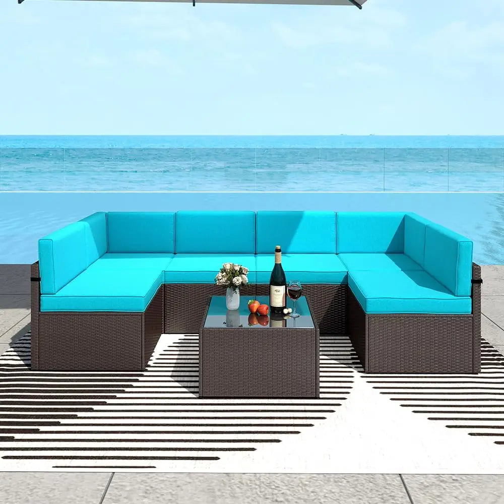 ZHUOTING 7 PCs Outdoor Patio Wicker Sectional Sofa Set