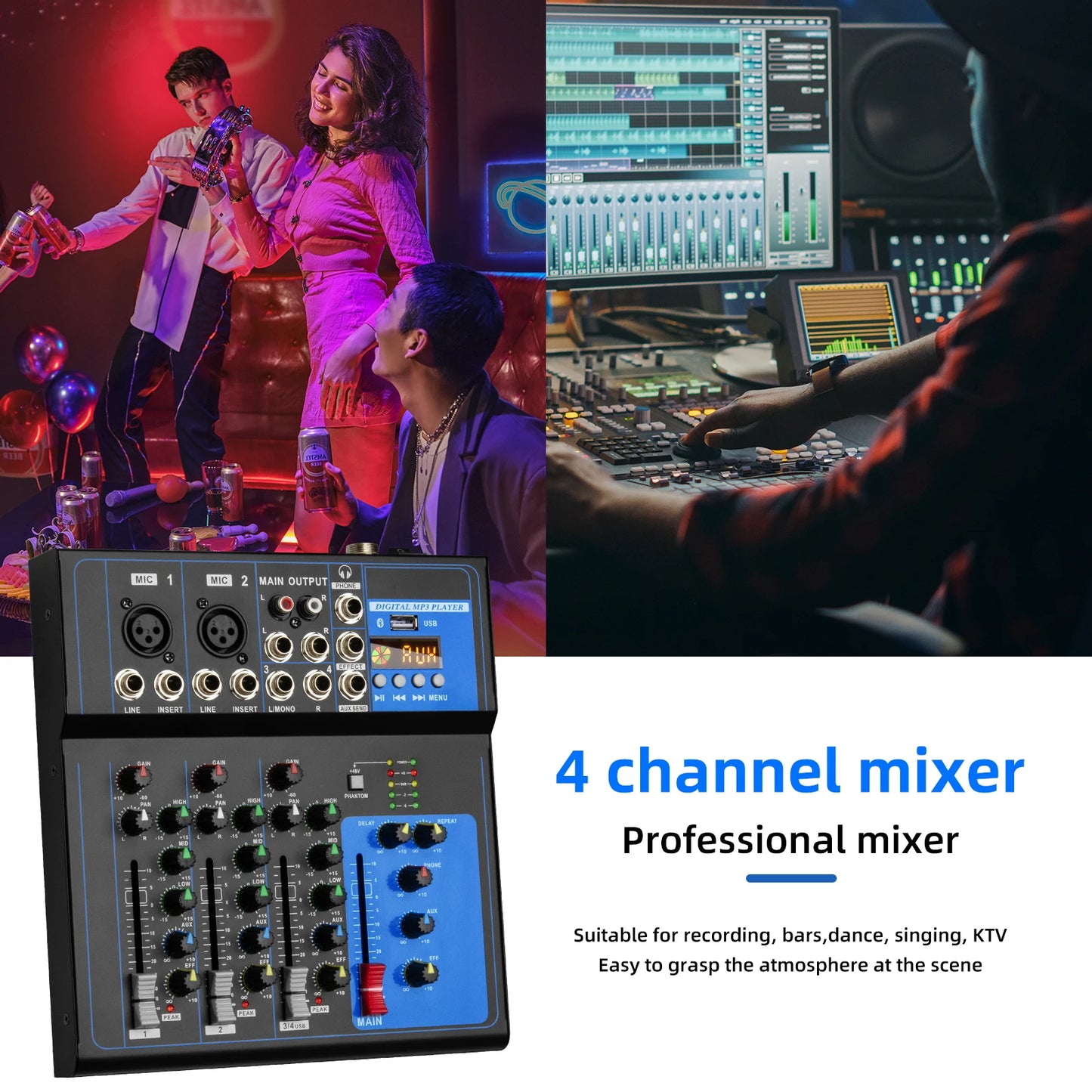 Depusheng FD4 Professional 4 Channel Audio Mixer Console