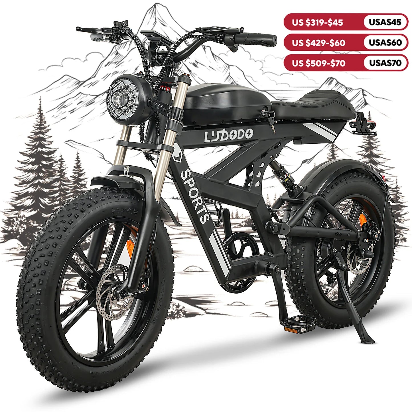 Adult Fat Tire Electric Bike 1500W Peak 35 MPH 48V 816Wh Battery
