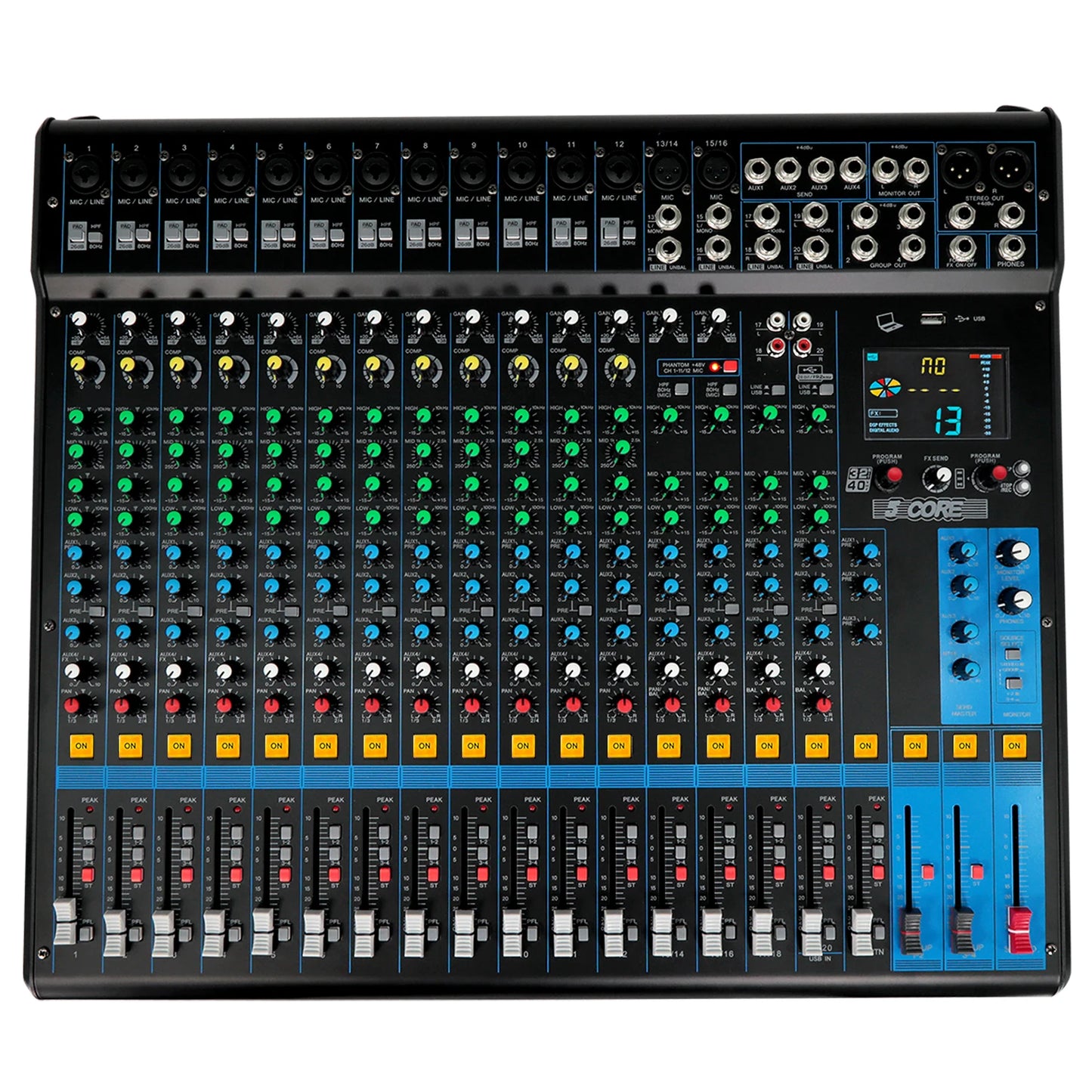 5 Core 20 Channel DJ Audio Mixer with USB Bluetooth Effects