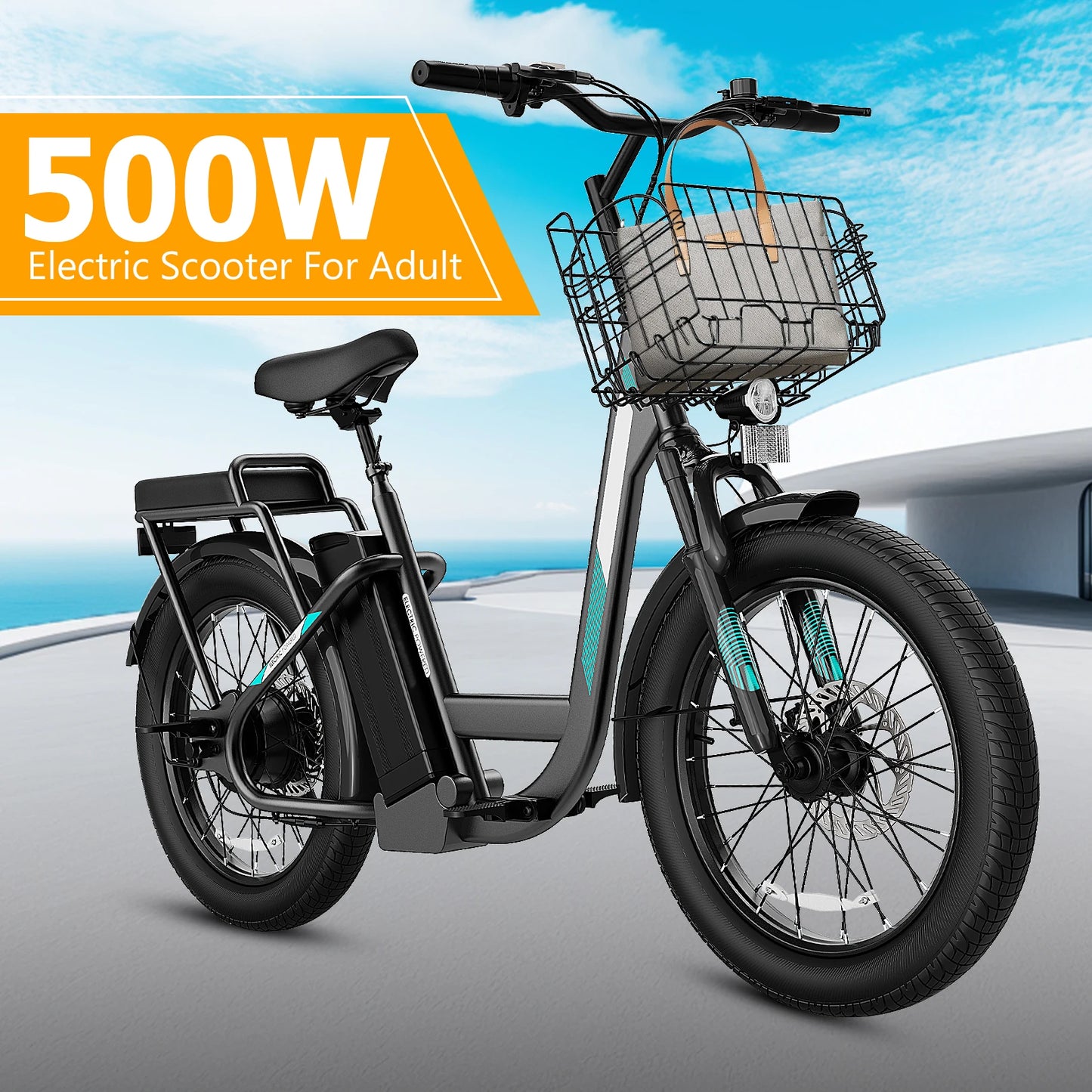 CAROMA Peak 819W Electric Scooter With Seat And Basket 20 MPH Fat Tires