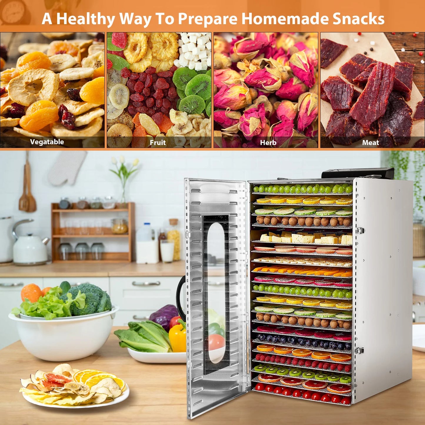 Commercial Stainless Steel Food Dehydrator 20 Tray 110V