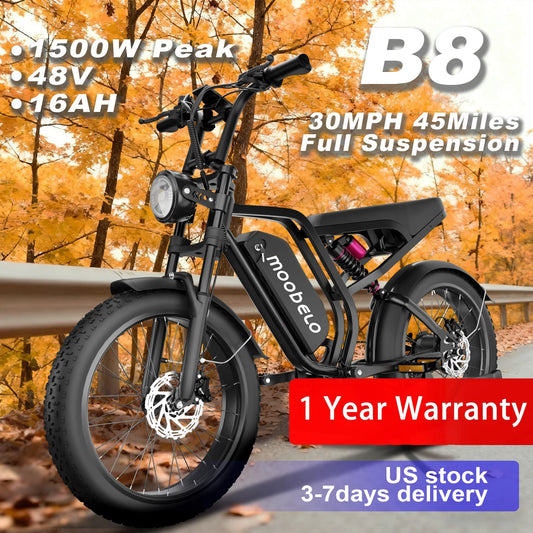 Moobelo B8 All Weather Winter Ebike 1500W Peak 30MPH Full Suspension Snow