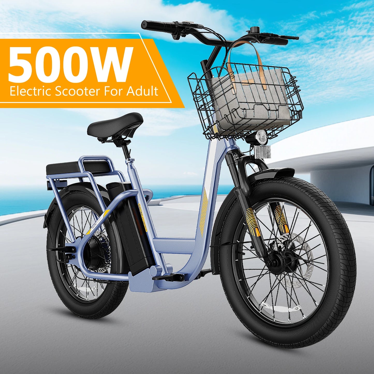 CAROMA Peak 819W Electric Scooter With Seat And Basket 20 MPH Fat Tires