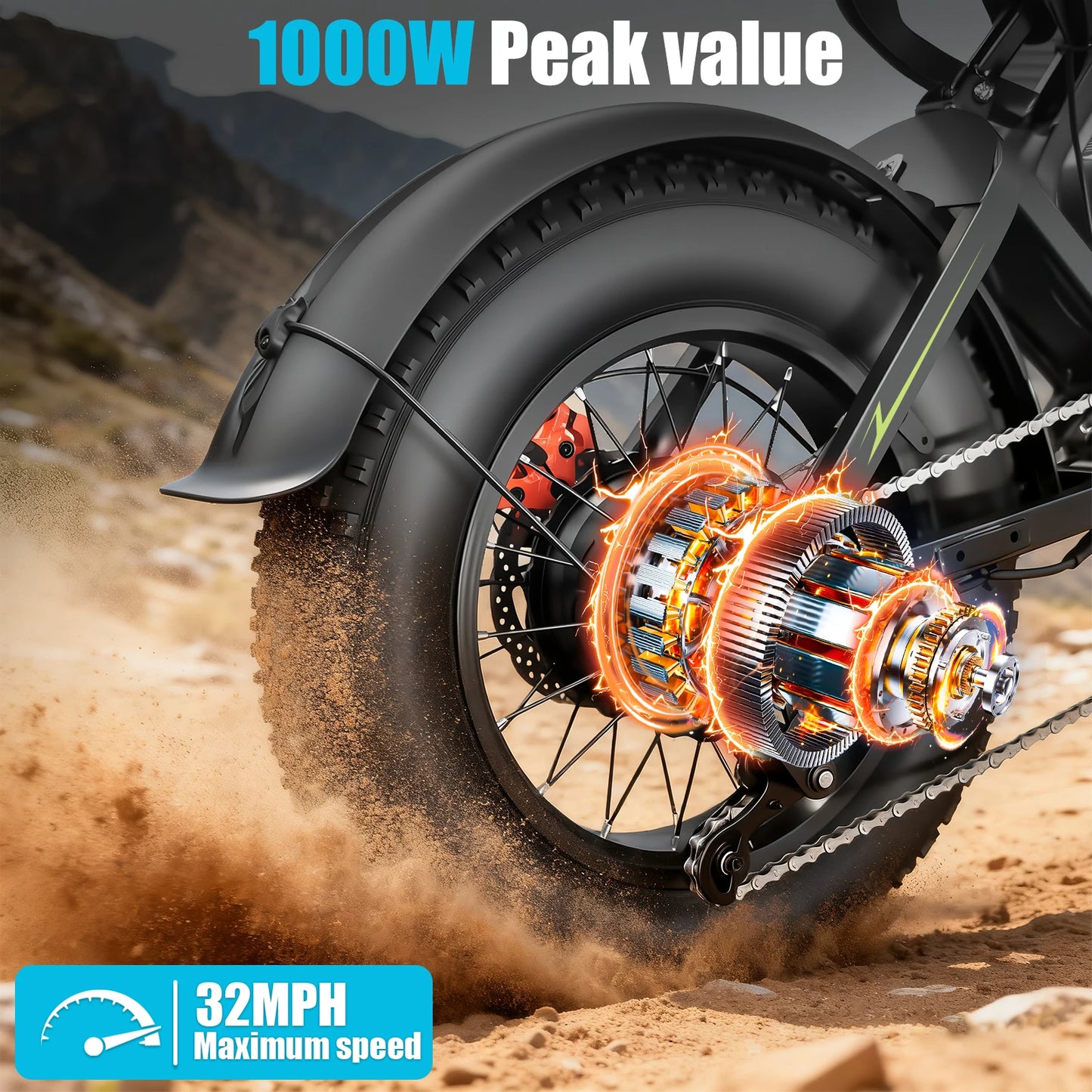 1000W Peak Fat Tire Electric Bike for Adults 32 MPH UL 2849 MTB