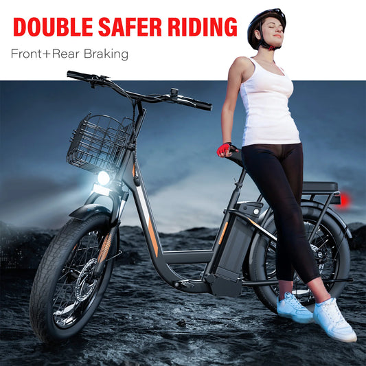 CAROMA Peak 819W Electric Scooter With Seat And Basket 20 MPH Fat Tires