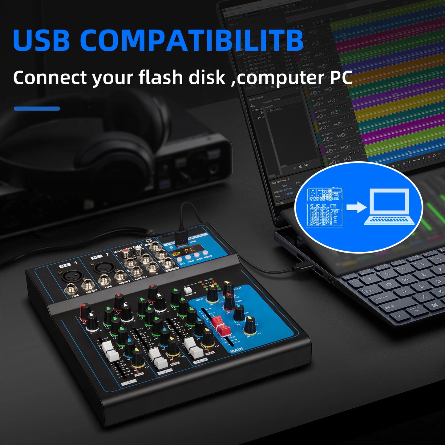 Depusheng FD4 Professional 4 Channel Audio Mixer Console