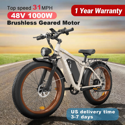 Zeegr F1 Fat Tire Electric Bike 1000W 48V 16Ah Lithium Battery Offroad US Stock
