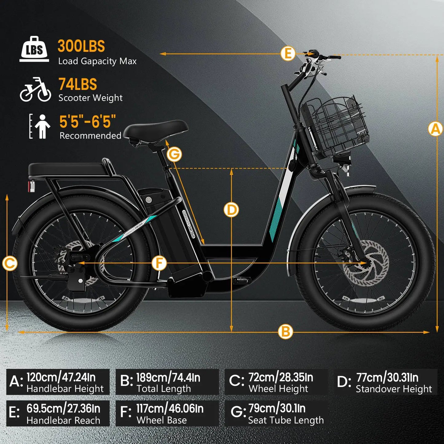 CAROMA Peak 819W Electric Scooter With Seat And Basket 20 MPH Fat Tires