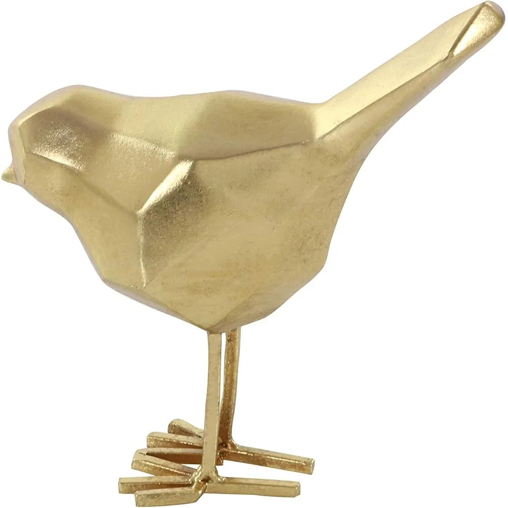 Glamorous Polystone Bird Sculptures Set Of 2 Gold Finish