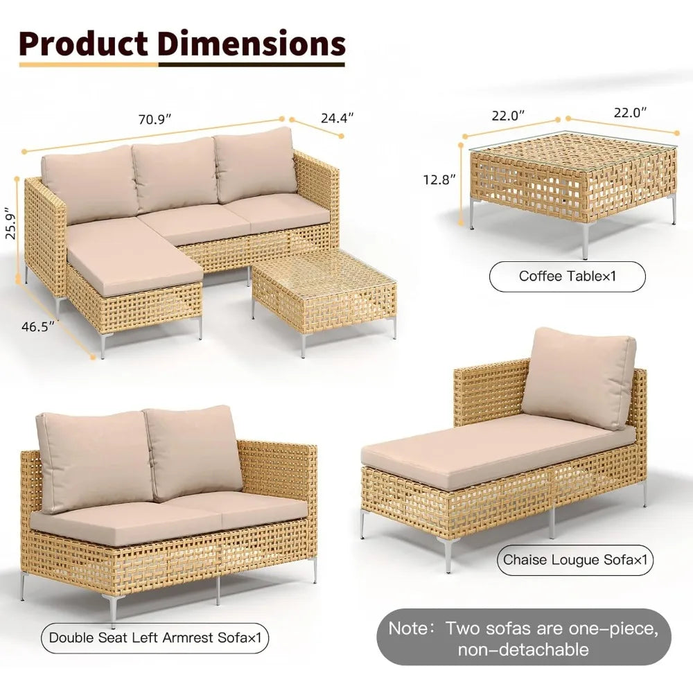 3 Piece Outdoor Patio Furniture Set Modern Boho Sectional