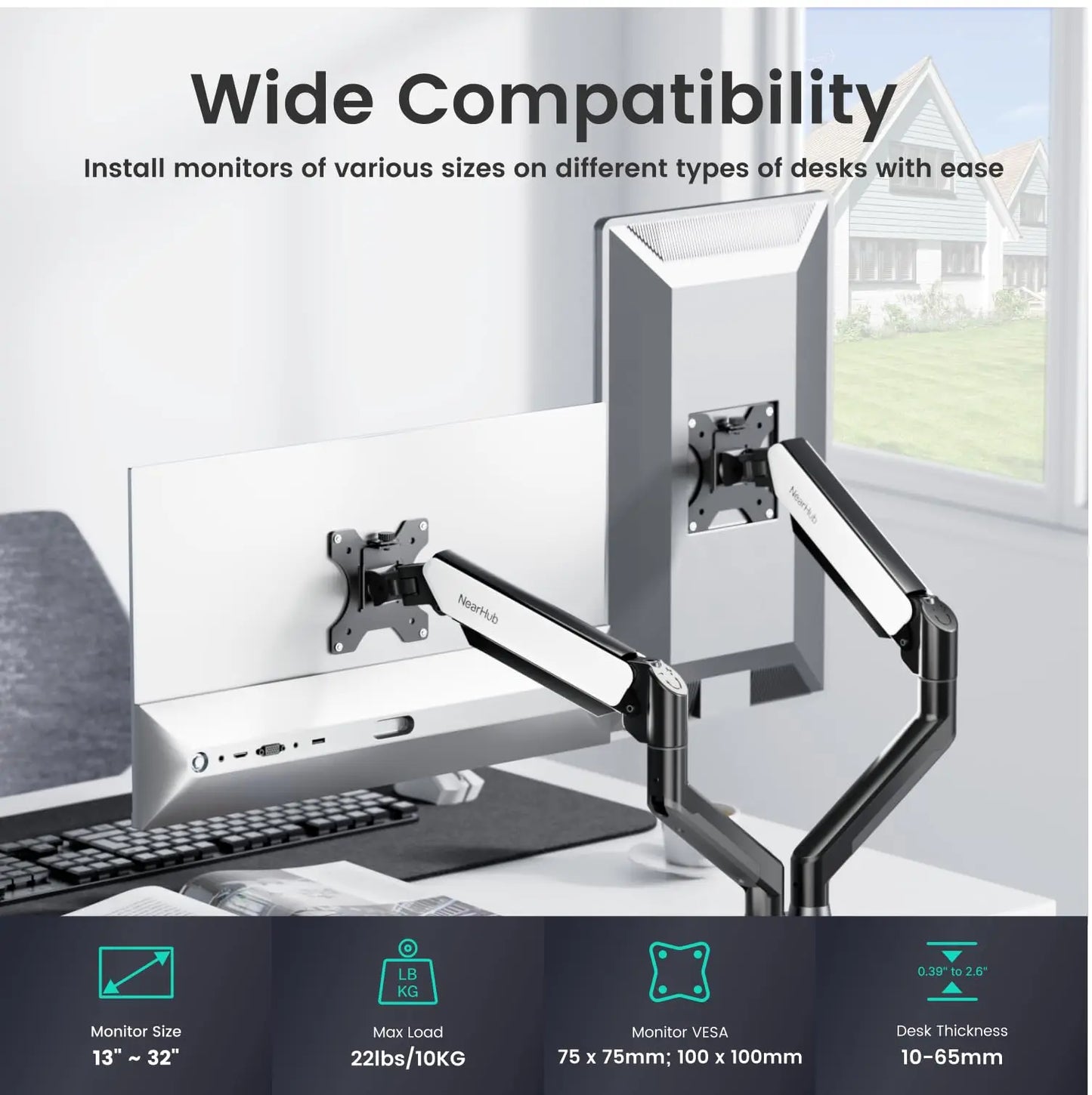 Nearhub MS 002 Dual Monitor Arm With C Clamp Mount Pro