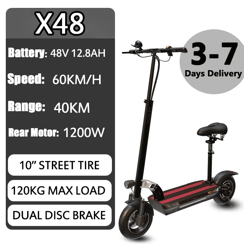 Shock Absorption Folding Electric Scooter 1200W Top Speed 45KmH