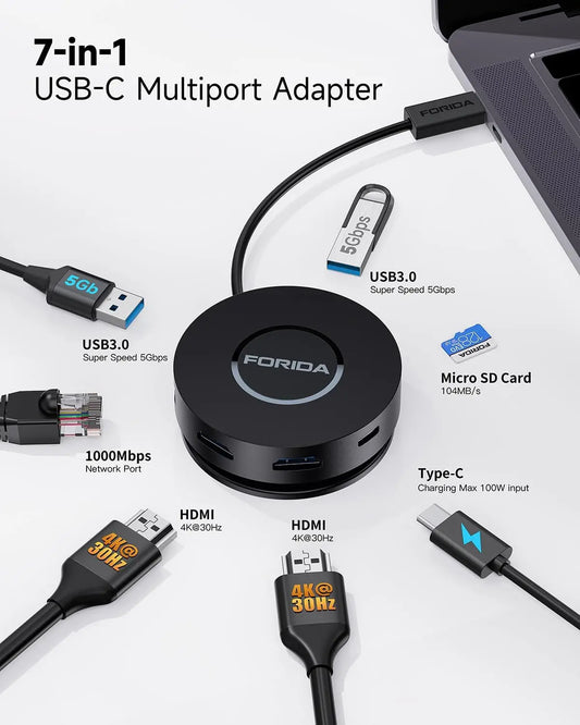 7-in-1 USB C Hub with Dual 4K HDMI and Gigabit Ethernet - Antland Marketplace
