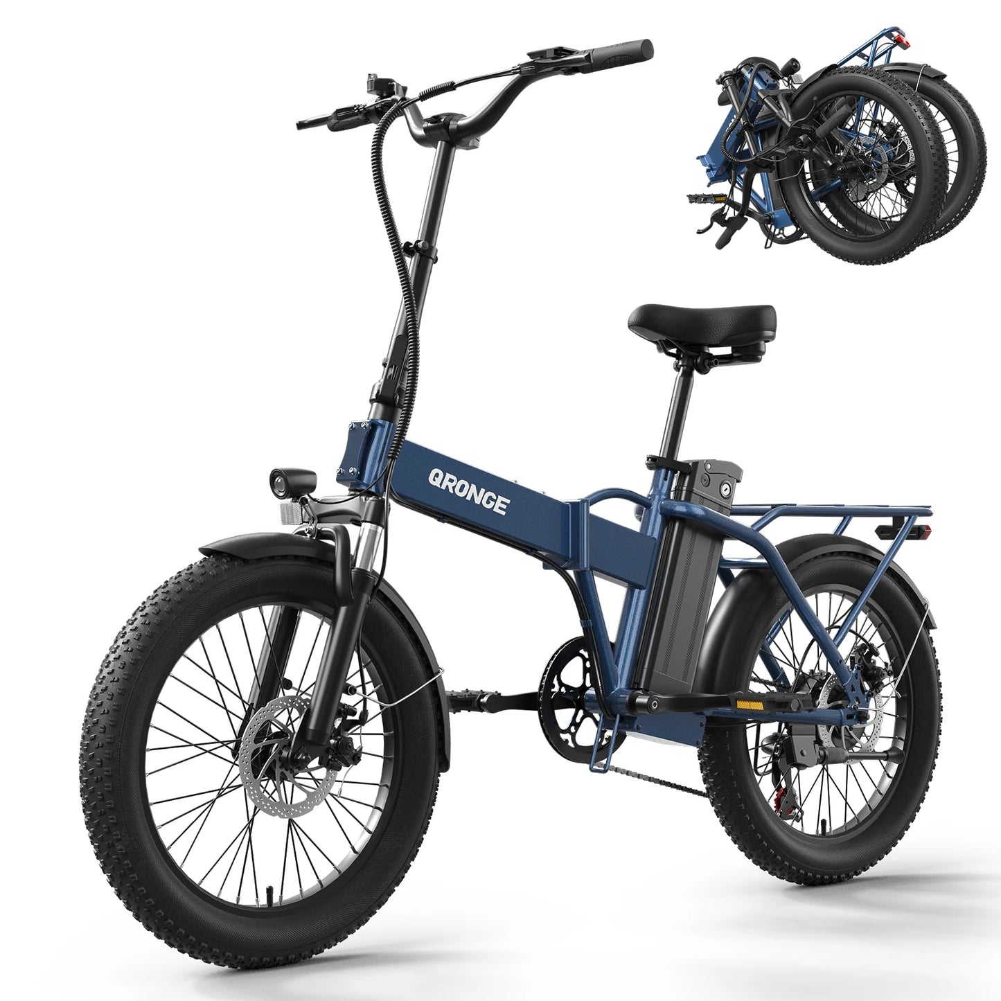 QRONGE Folding Electric Bike 1000W 28 MPH 48V Removable Battery 20 Inch Fat Tire