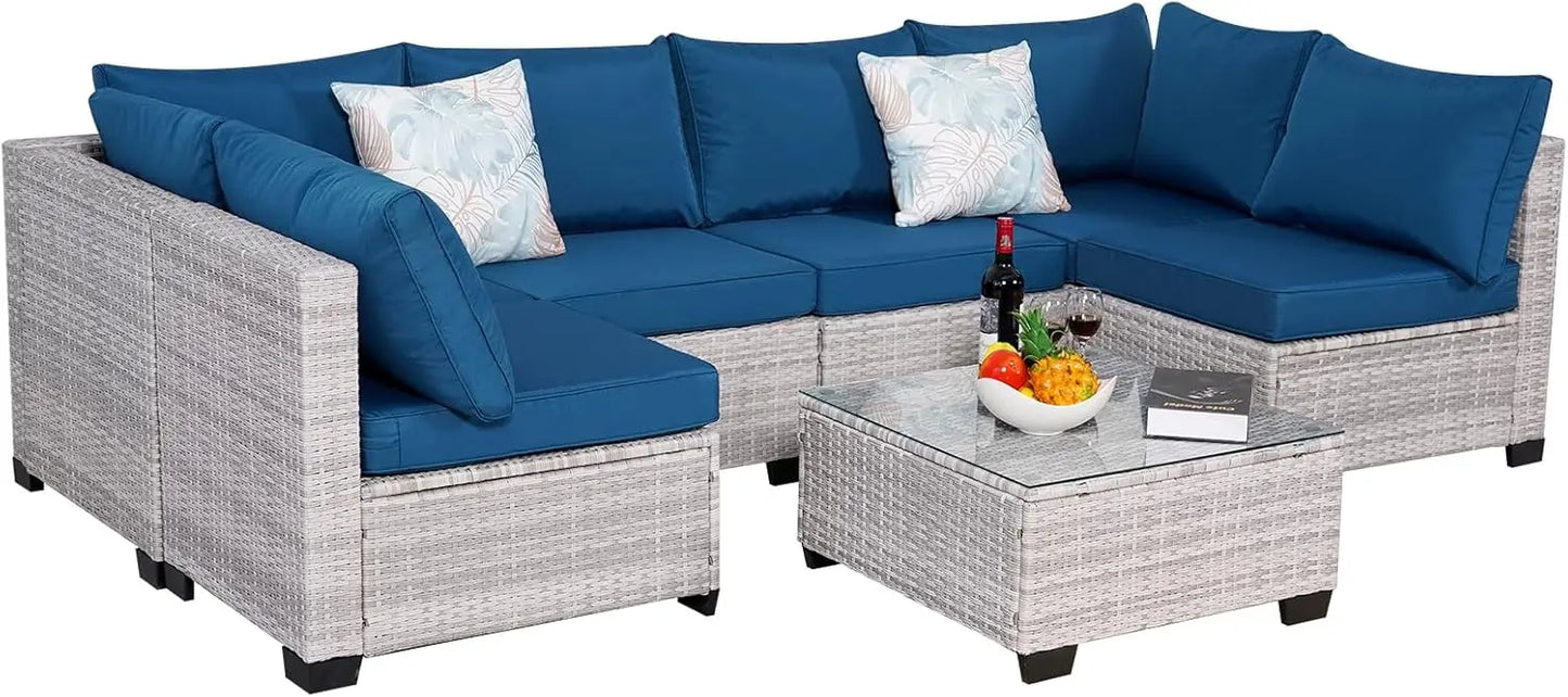 Angduo 7 Piece Outdoor Rattan Sectional Sofa Set Furniture