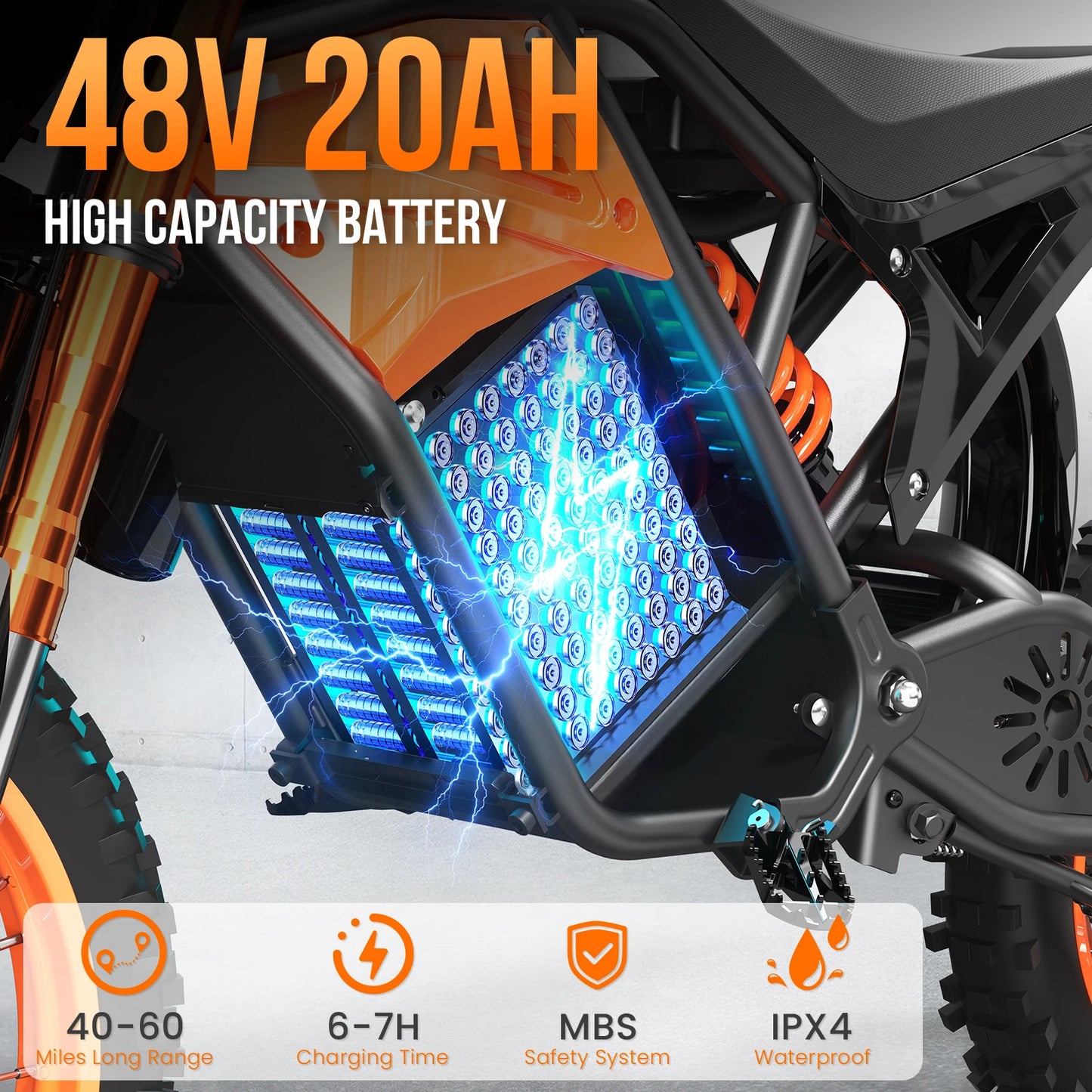 Spacewalk 48V Electric Dirt Bike For Adults 3000W Peak Power Fat Tire 37.5 MPH