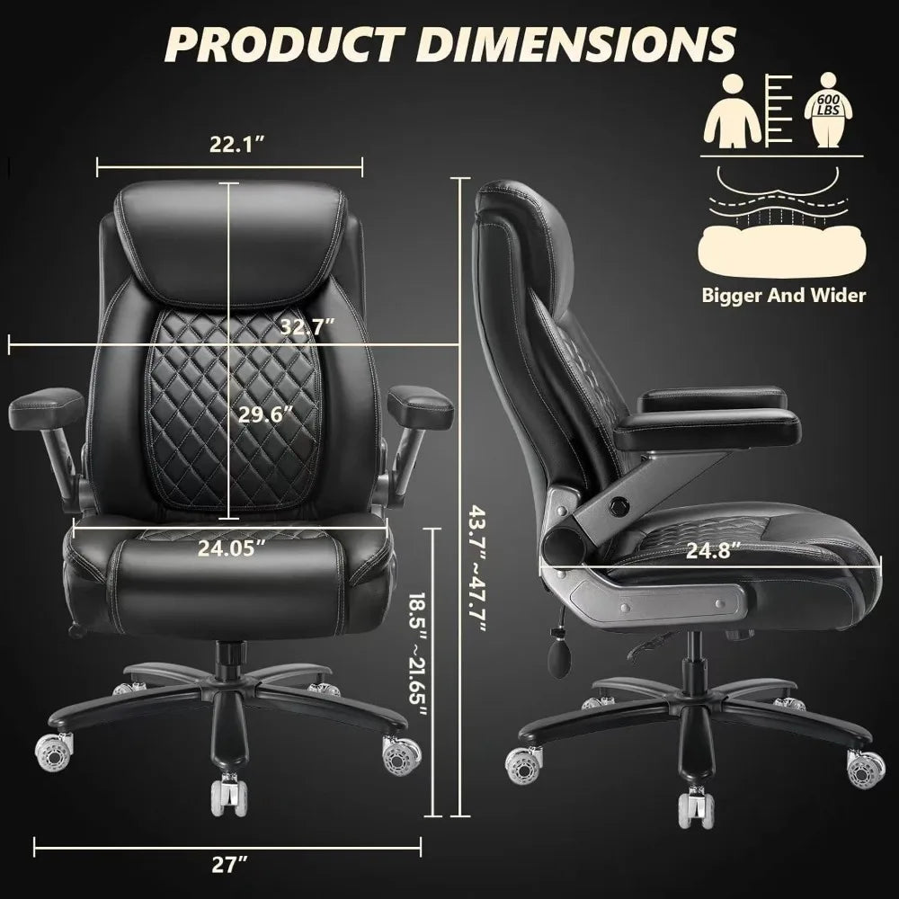 600 Lbs Heavy Duty Big And Tall Office Chair With Flip Arms
