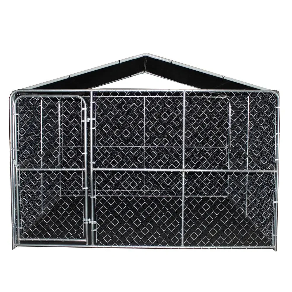 10x10 Dog Kennel Canopy Cover Shade With Steel Frame Gray Shelter For Sun And Rain Protection