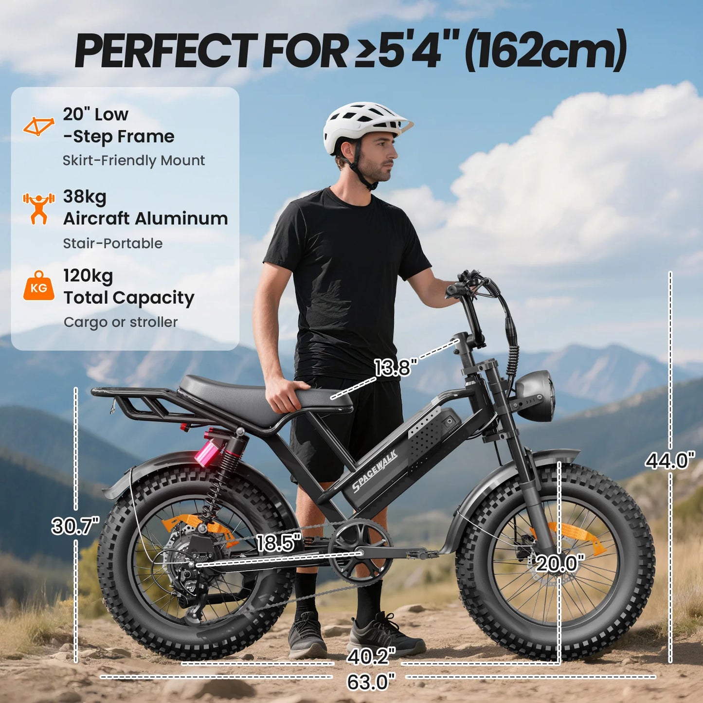 Spacewalk 750W Electric Dirt Bike for Adults All Terrain Fat Tire 7 Speed